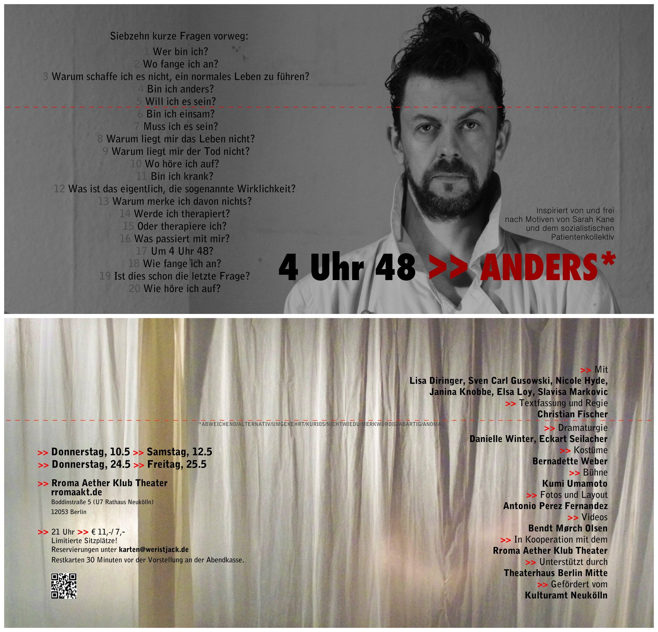 Historische Einladung zu 4 Uhr 48 >> ANDERS* mit Aufführungsterminen und Credits.