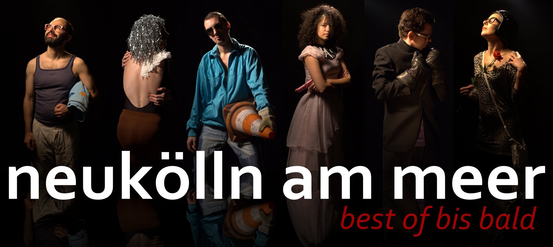 Historisches Titelmotiv Neukölln am Meer – best of bis bald mit sechs Figuren.